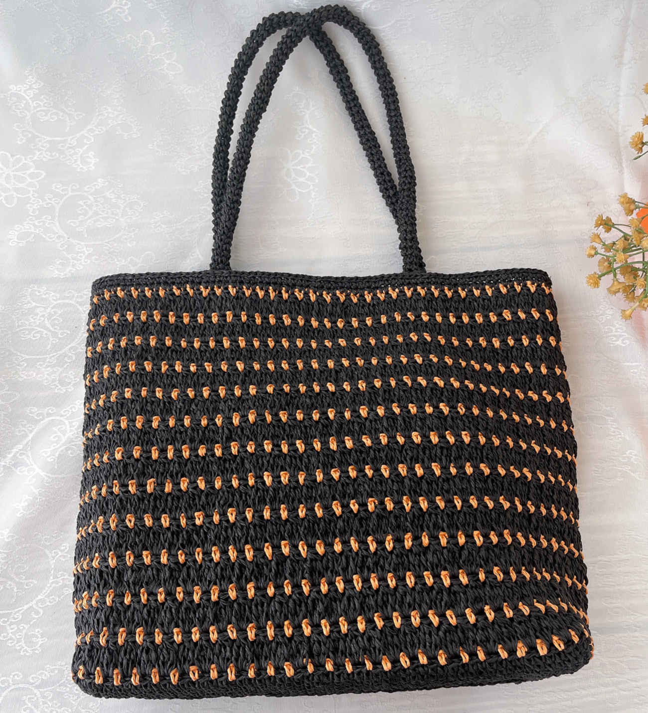 EL YAPIMI, SİYAH-TURUNCU RENK ÇANTA – c023