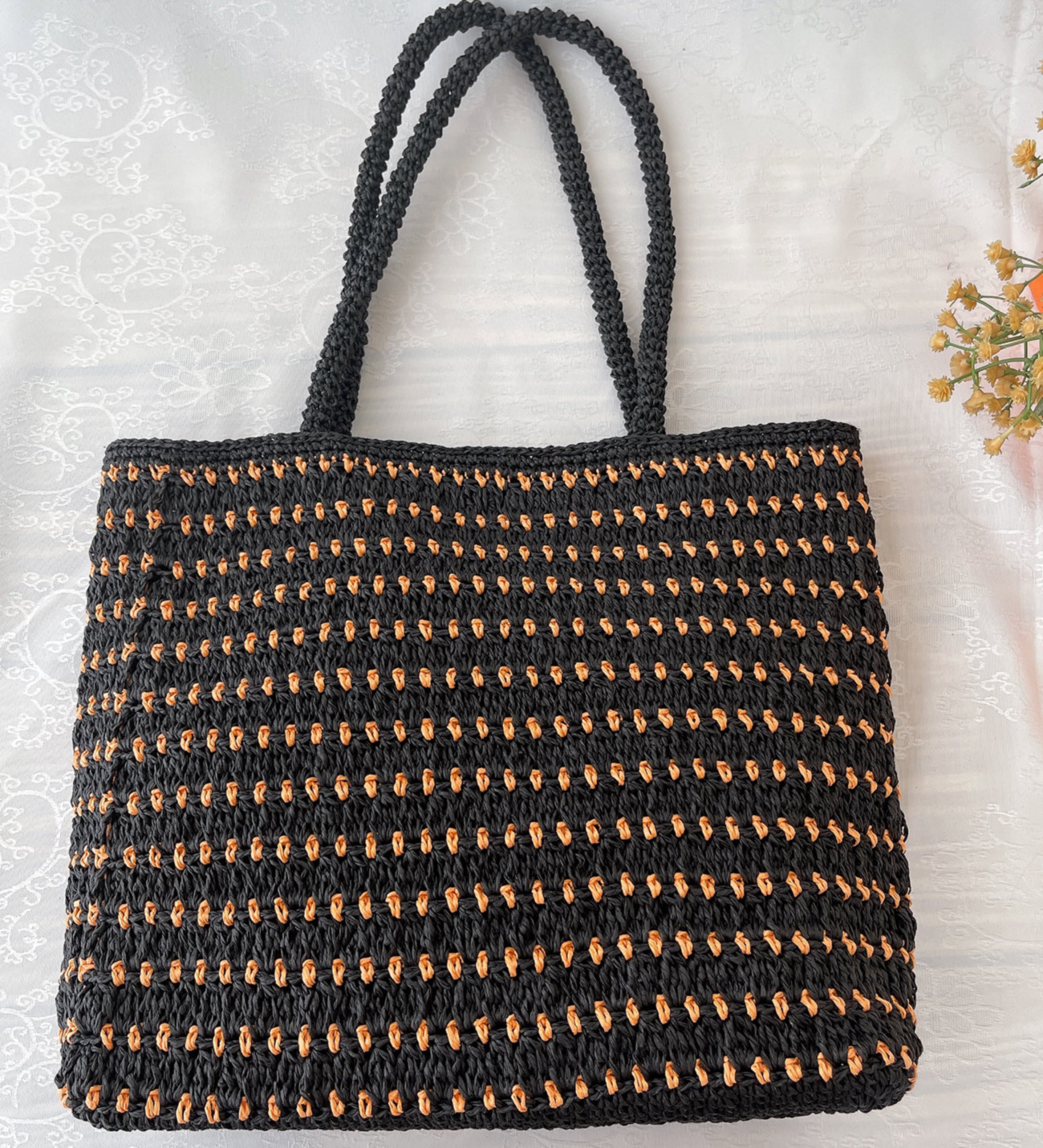 EL YAPIMI, SİYAH-TURUNCU RENK ÇANTA – c023