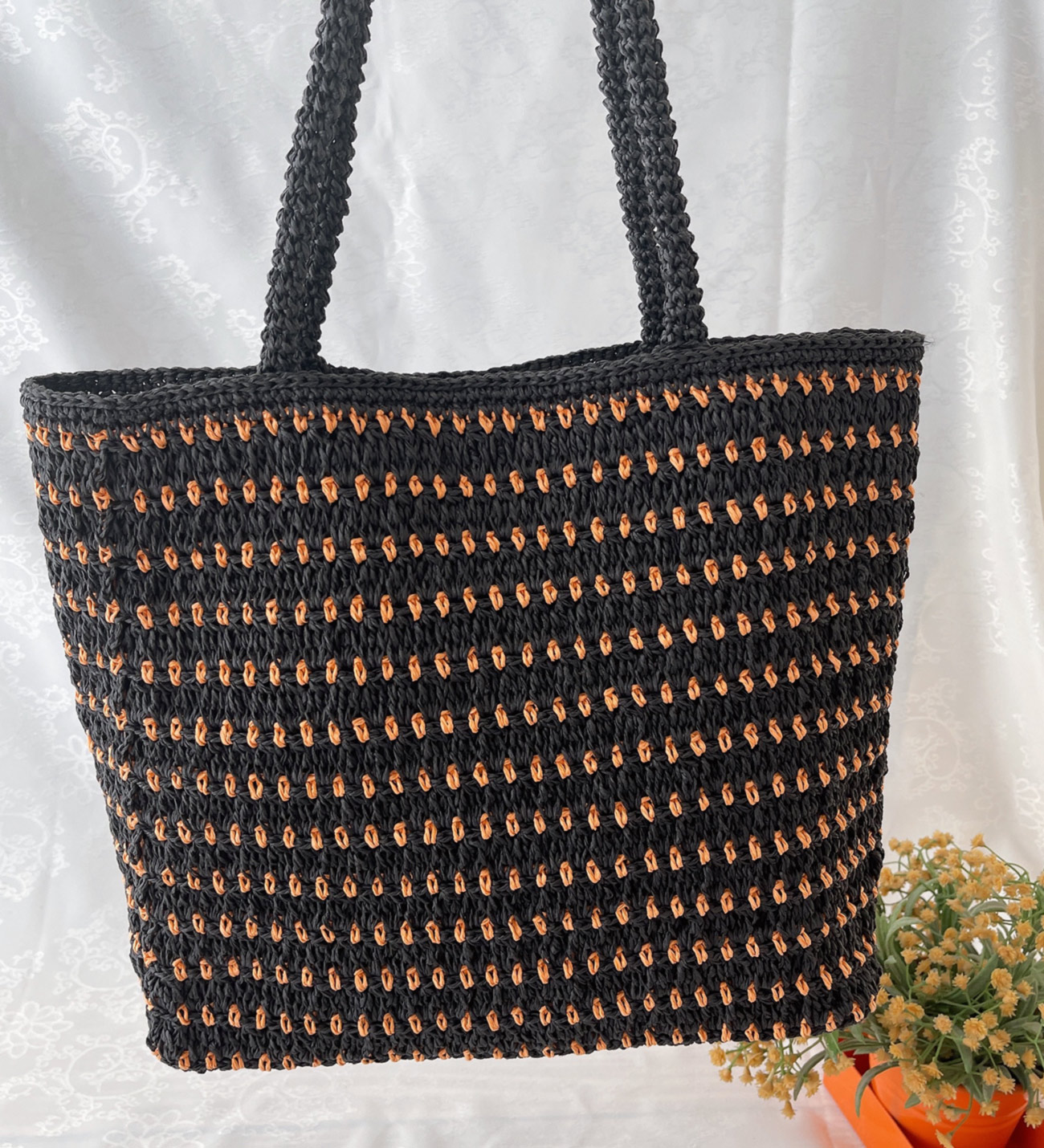 EL YAPIMI, SİYAH-TURUNCU RENK ÇANTA – c023