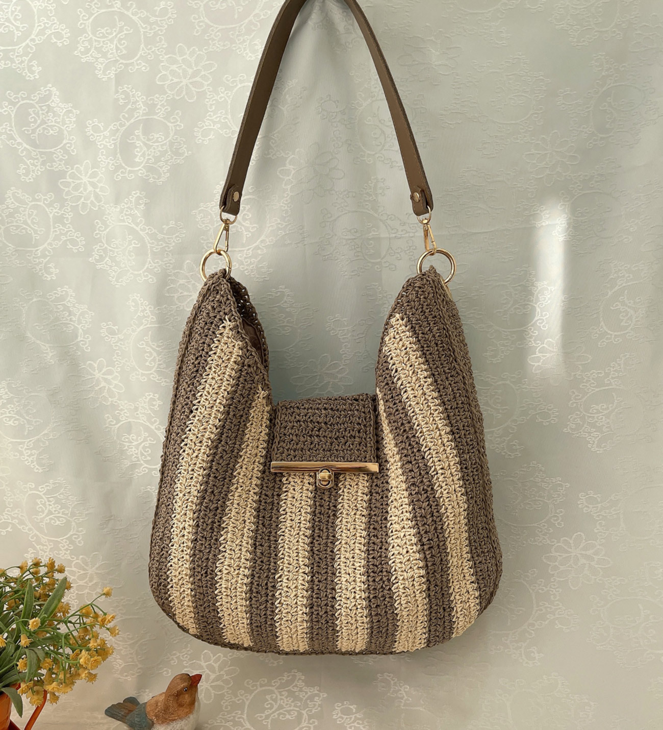 EL YAPIMI, HASIR-KAHVE RENK ÇANTA – c034