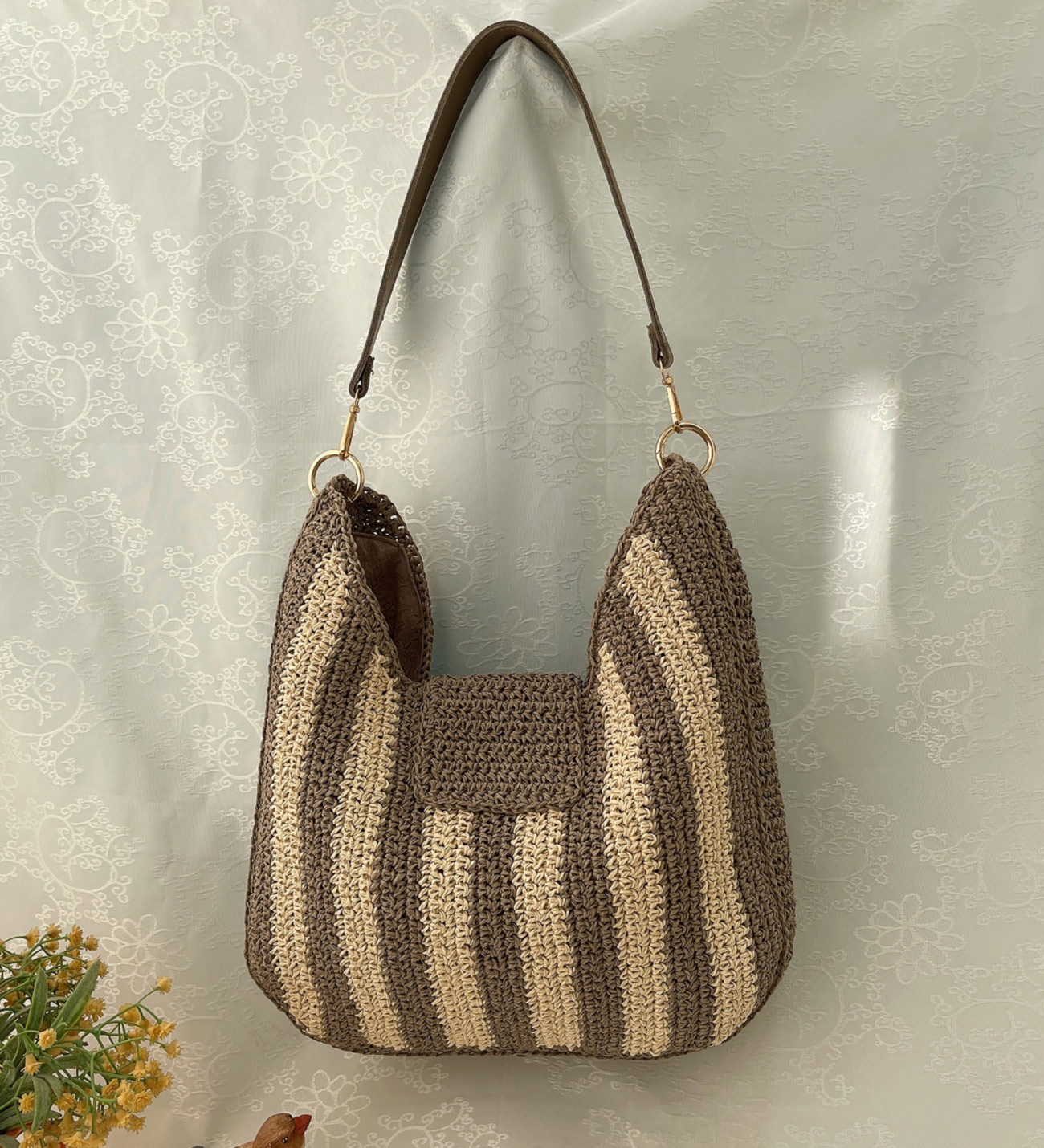 EL YAPIMI, HASIR-KAHVE RENK ÇANTA – c034