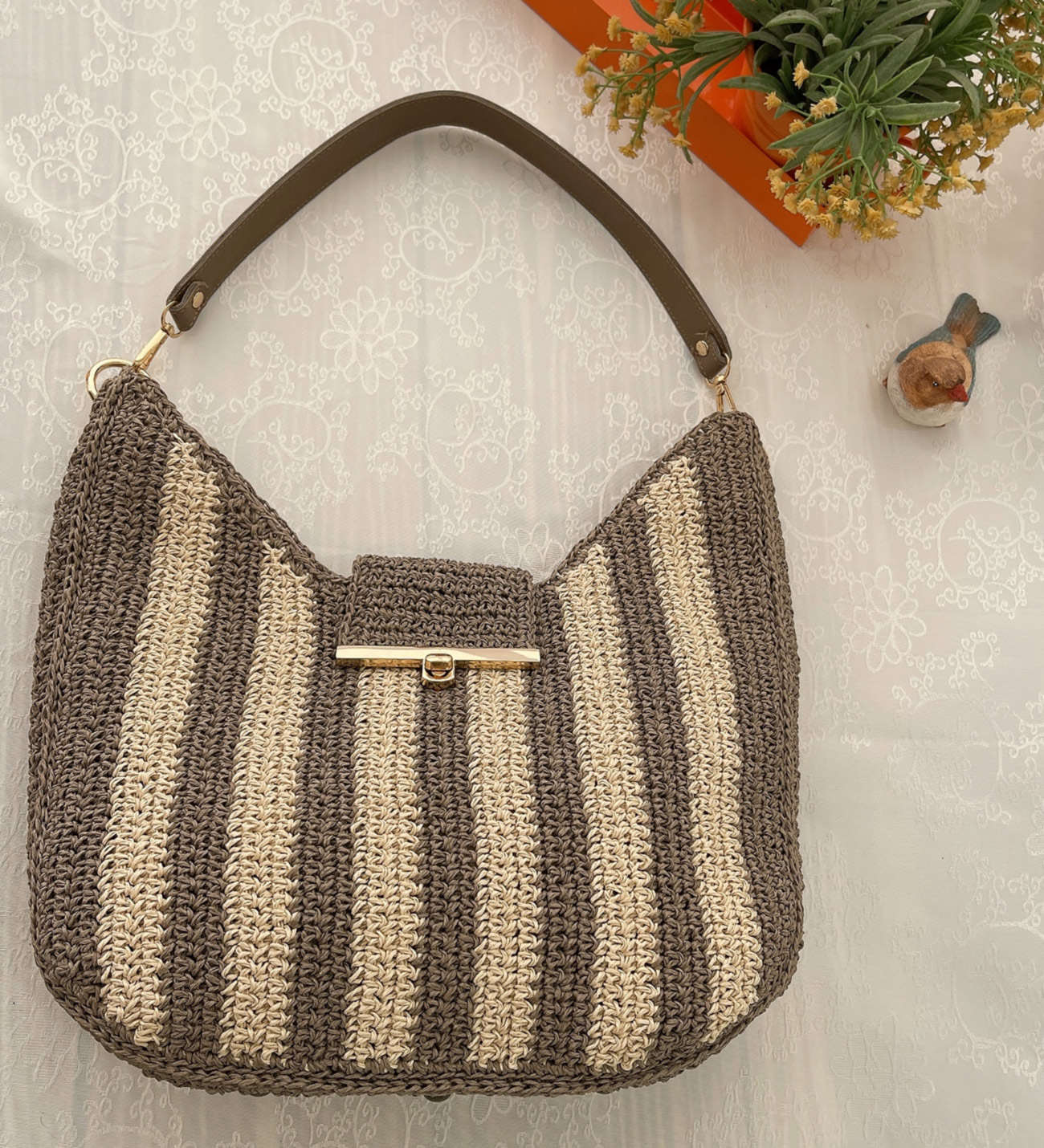 EL YAPIMI, HASIR-KAHVE RENK ÇANTA – c034