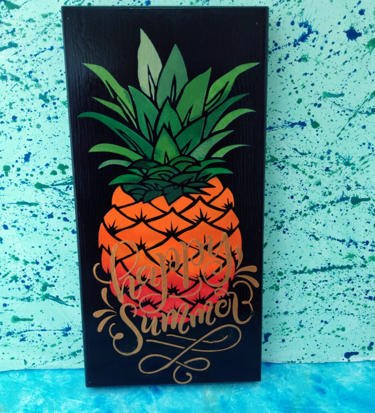 EL YAPIMI, ANANAS TEMALI, İŞLEMELİ DEKORATİF DUVAR VEYA RAF SÜSÜ - s115
